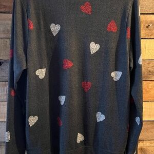 Lucky Brand Red and White Heart Crewneck Sweater